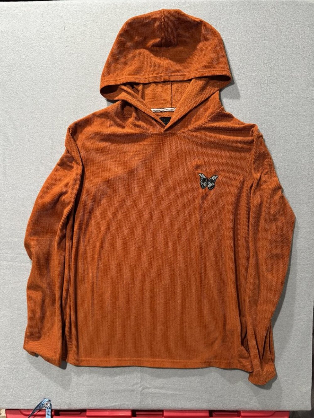 Public Record Orange Waffle Knit Streetwear Hooded Long-Sleeve Shirt